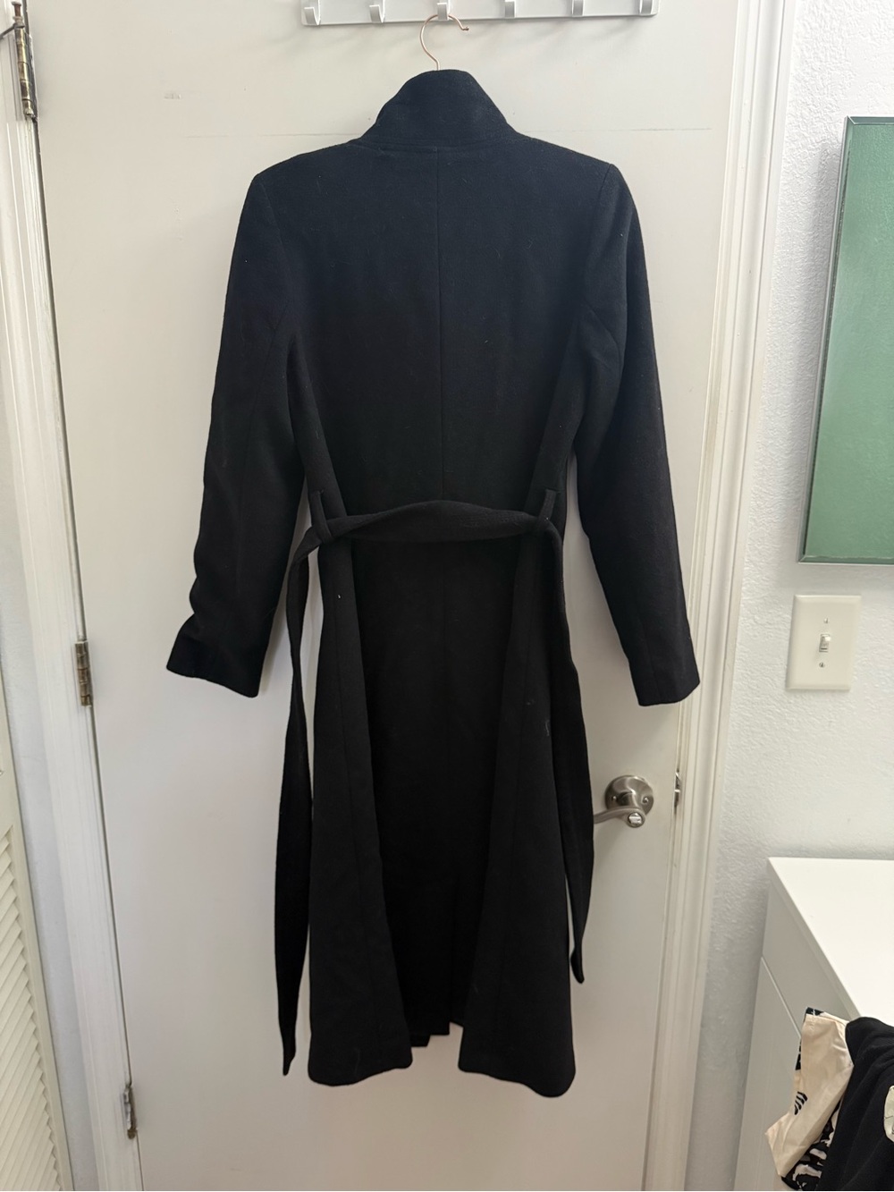Kenneth Cole Black Maxi Trench dress coat with Waist Tie